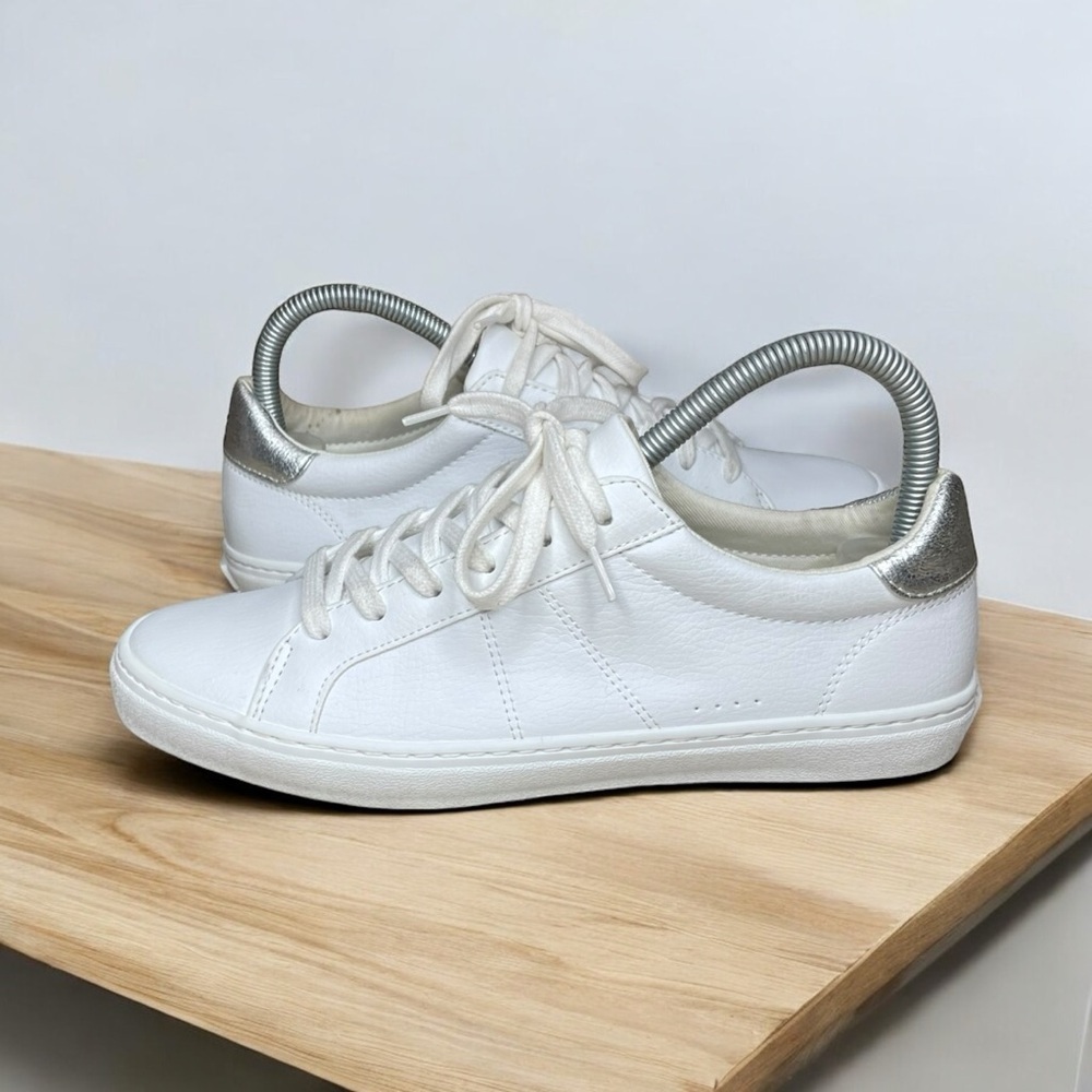 Propét Womens Leather Court Sneakers Bright White Size 7